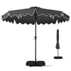 10 FT gray outdoor patio umbrella with solar LED lights, ruffled edges, and weighted base for stylish shade.