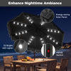 Gray 10 FT outdoor patio umbrella with solar LED lights, showcasing ruffled edges and a weighted base for stability.