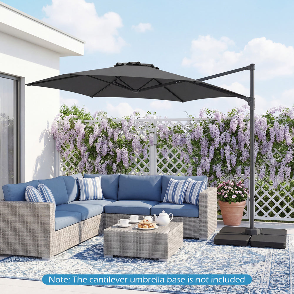 10 FT Patio Cantilever Umbrella with 360° Rotation and Air Vent for Backyard and Poolside-Gray - Gallery View 1 of 10