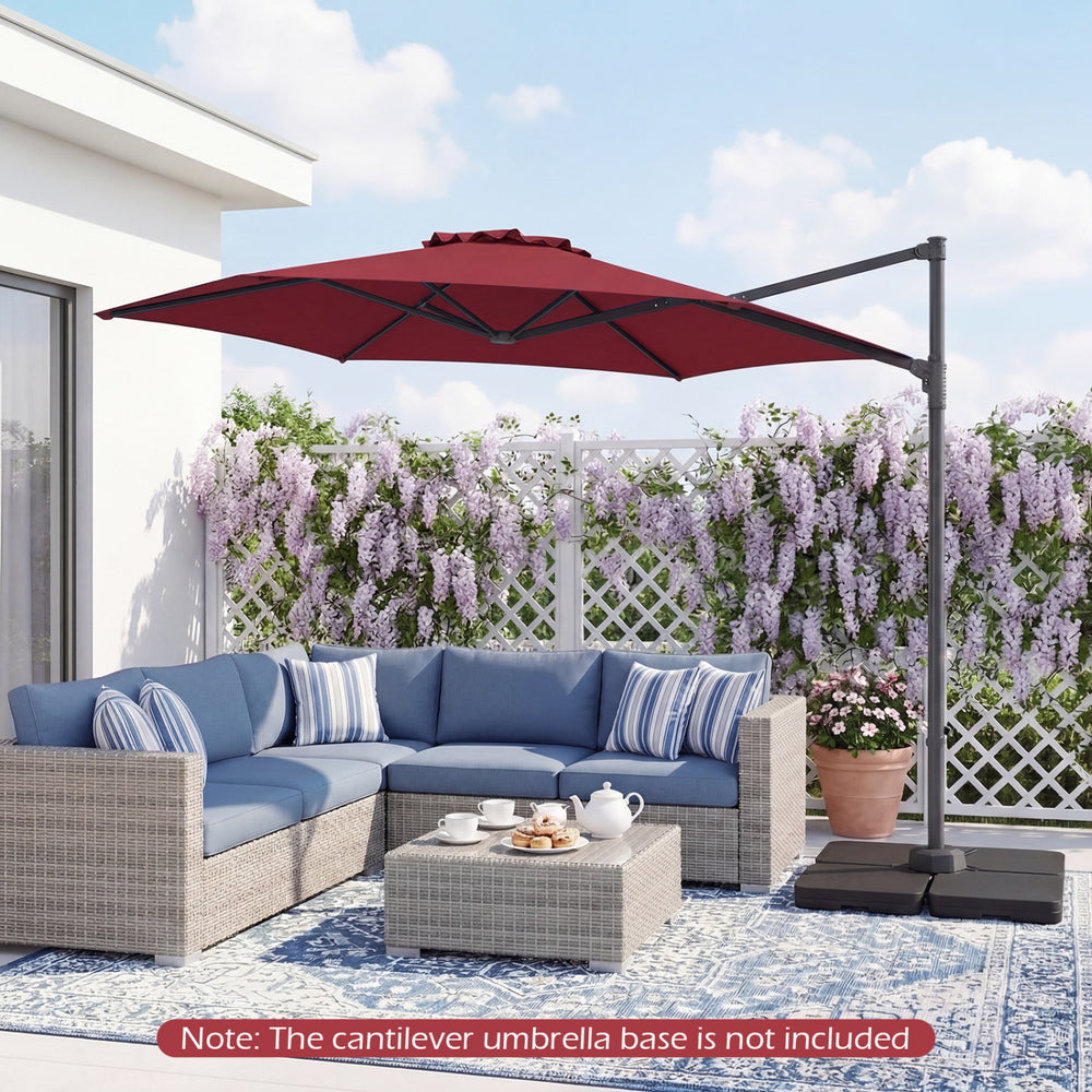 10 FT Patio Cantilever Umbrella with 360° Rotation and Air Vent for Backyard and Poolside-Wine - Gallery View 1 of 10