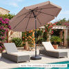 Brown 10 FT scalloped patio umbrella with push button tilt, featuring 8 fiberglass ribs for sturdy support and air vent.