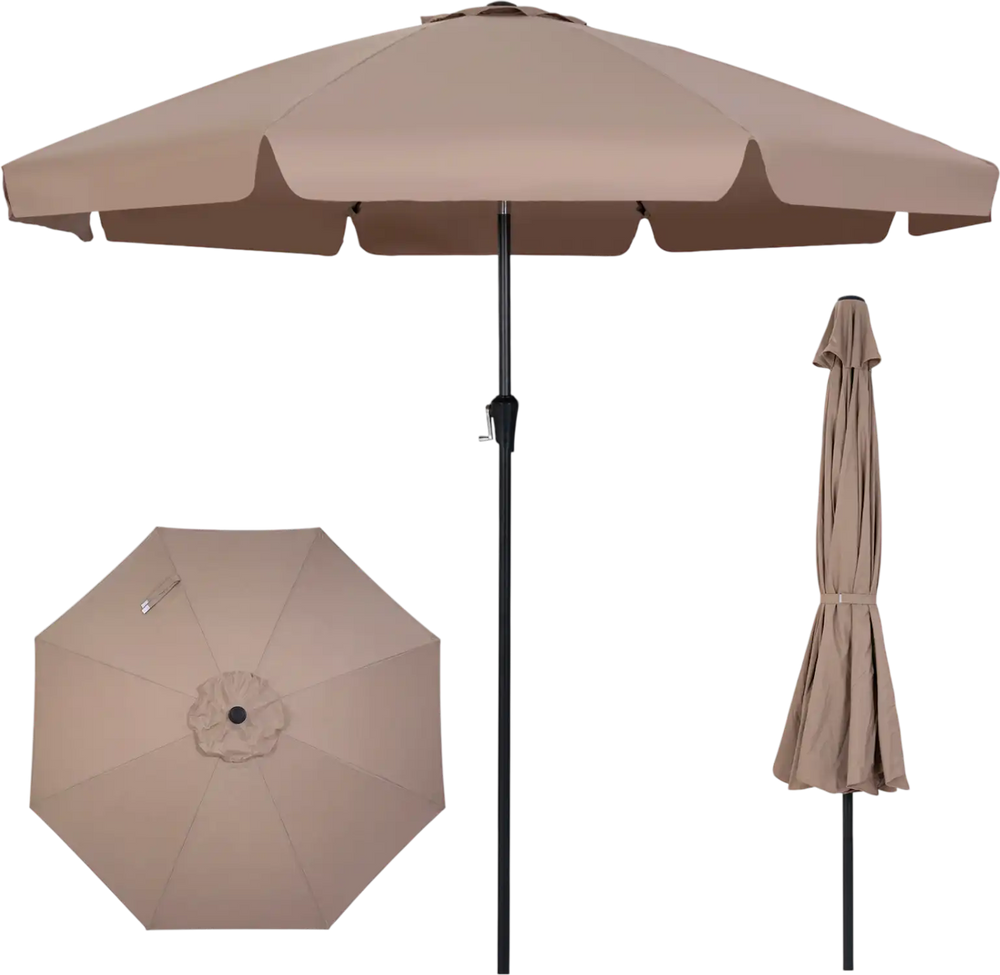 10 FT brown scalloped patio umbrella displayed from the top, showcasing the durable PA coated fabric and elegant design.