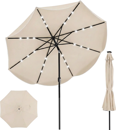 Costway 10' Scalloped Solar Patio Umbrella w/ 24 LED Lights & Tilt 28188683 New