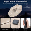 10 FT beige solar patio umbrella with 24 LED lights, tilt adjustment, and crank handle for easy operation.