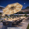 10 FT beige solar LED patio umbrella with a smooth crank and push-button tilt, ideal for outdoor gatherings and shade.