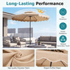 10 FT beige solar LED patio umbrella with push-button tilt and vented top, perfect for deck and poolside shade.
