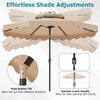 10 FT beige solar LED patio umbrella with push-button tilt and smooth crank handle for easy shade adjustments.
