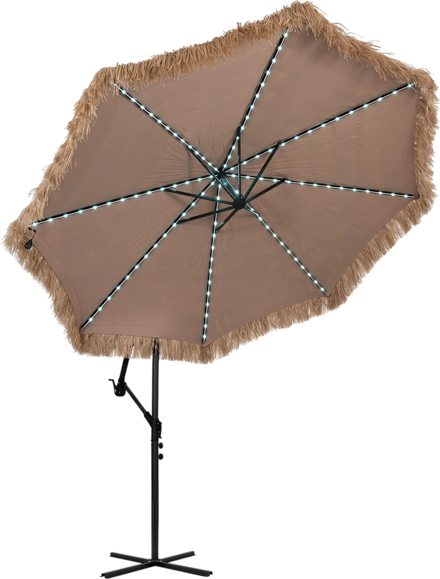 Costway 10' Solar Thatched Cantilever Umbrella 96 Multi-Color Flowing Lights 12 Modes 56990633 New