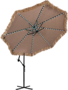 The 10 FT solar thatched cantilever umbrella features 96 multi-color lights and a sturdy design for tropical outdoor shade.