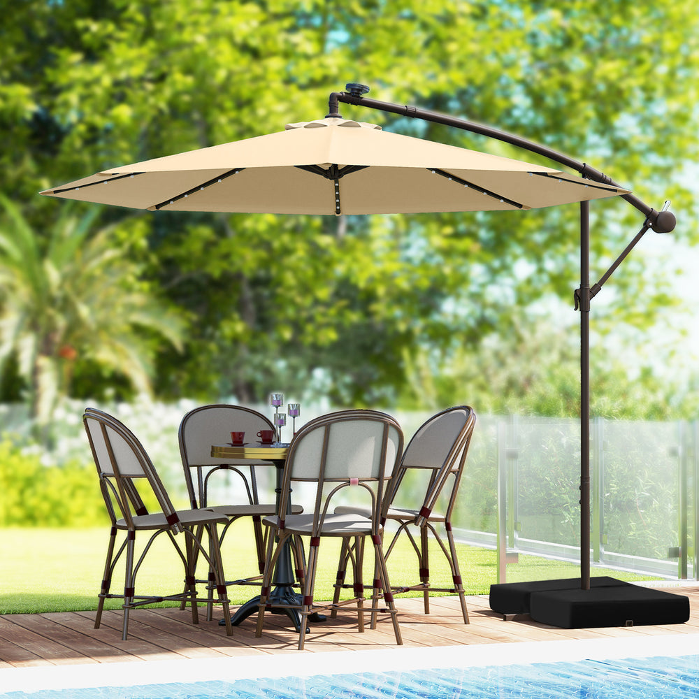 10 Feet Cantilever Umbrella with 32 LED Lights and Solar Panel Batteries-Beige - Gallery View 1 of 10