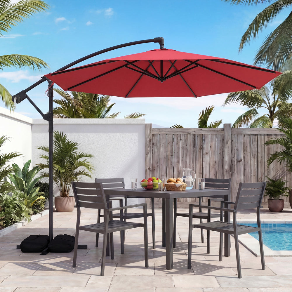 10 Feet Offset Hanging Umbrella with Base Patio Cantilever Umbrella with Tilt-Red - Gallery View 1 of 10