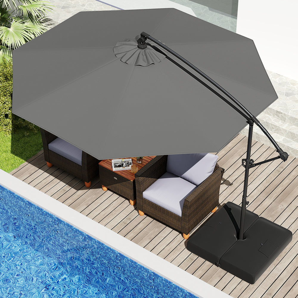 10 Feet Offset Hanging Umbrella with Base Patio Cantilever Umbrella with Tilt-Gray - Gallery View 1 of 13