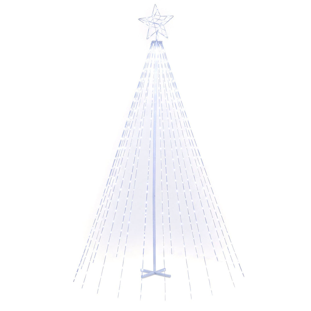 10 Feet Outdoor Christmas Tree Star String Lights with 20 light strings and 560 cold white LED lights, front view.