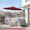 10 feet patio cantilever umbrella in wine with easy tilt adjustment, providing optimal shade for outdoor seating.