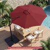 10 feet patio cantilever umbrella in wine color with easy tilt adjustment, providing optimal shade for outdoor dining.