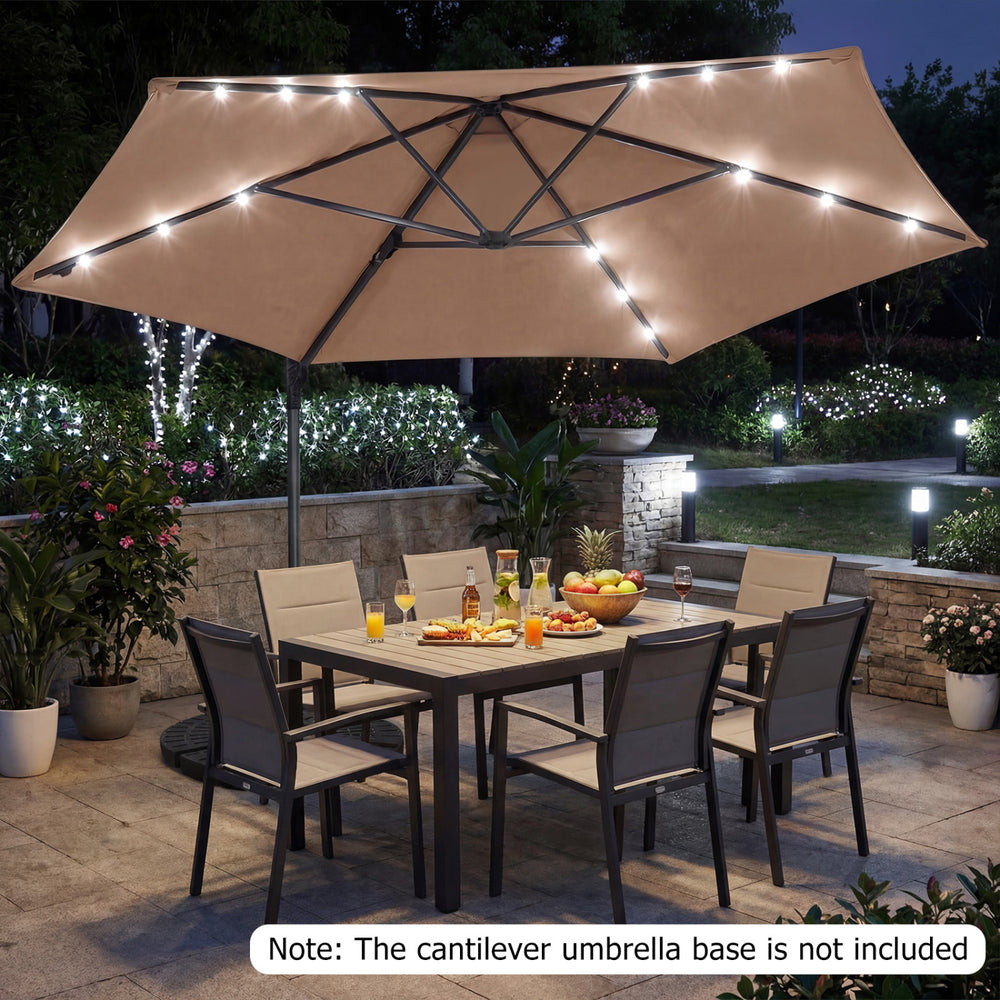 10 Feet Patio Cantilever Umbrella with Solar LED Lights-Tan - Gallery View 1 of 10