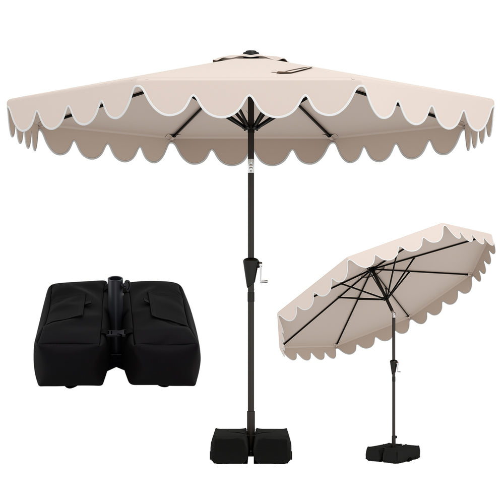 10 Feet Patio Umbrella with Weighted Base and Sandbags-Beige - Gallery View 1 of 1