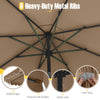 Close-up of the 8 heavy-duty metal ribs of the 10 feet patio umbrella, showcasing protective rib pockets and ruffled.