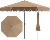 10-foot brown patio umbrella with crank tilt adjustment and ruffled edges for enhanced sunshade and stability.