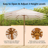 10 feet beige patio umbrella with 8 wooden ribs, adjustable height, and pulley system for easy opening, perfect for.