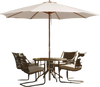 10 feet beige patio umbrella with 8 wooden ribs, adjustable heights, perfect for outdoor shading in gardens or patios.