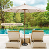 Beige 10 feet patio umbrella with 8 wooden ribs, adjustable heights, and durable polyester fabric, ideal for poolside.
