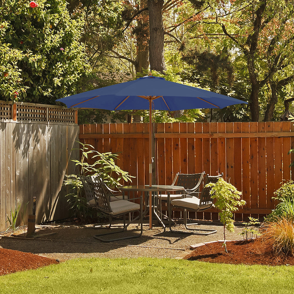 10 Feet Patio Umbrella with 8 Wooden Ribs and 3 Adjustable Heights-Navy - Gallery View 1 of 10