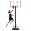 Portable 10-foot basketball hoop with adjustable height, featuring a durable backboard and shock-absorbing springs for.