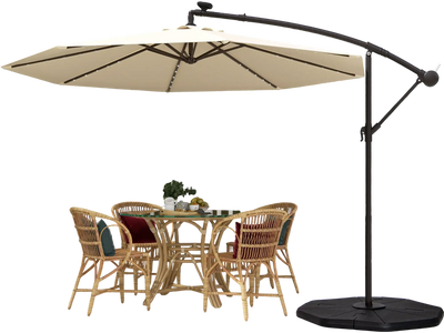 Costway 10' Solar Offset Hanging Patio Umbrella Beige 62591843 New
