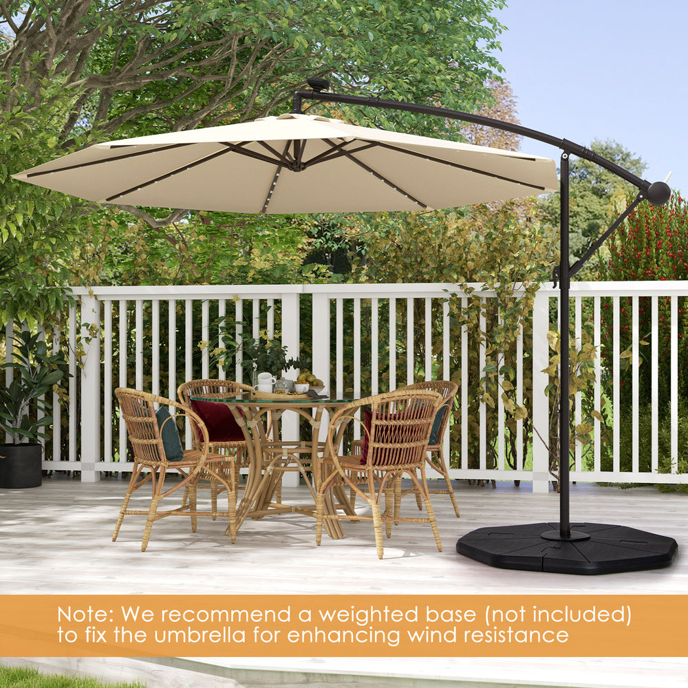 10 Feet Solar Offset Hanging Umbrella with 40 Lamp Beads and Solar Panel-Beige - Gallery View 1 of 11