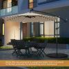 Beige 10 feet solar offset hanging umbrella with 40 lamp beads, providing shade and illumination for outdoor relaxation.