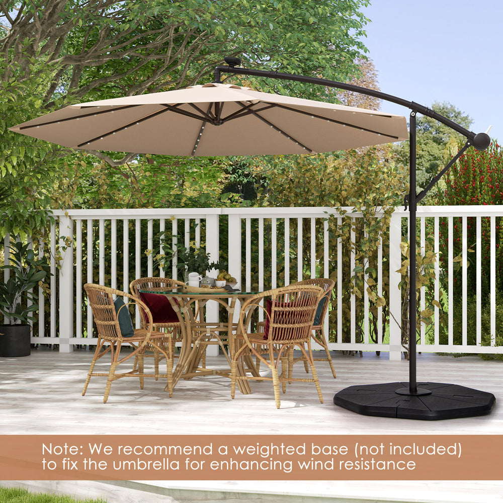10 Feet Solar Offset Hanging Umbrella with 40 Lamp Beads and Solar Panel-Tan - Gallery View 1 of 11