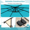 Turquoise 10 feet solar offset hanging umbrella with 96 LED lights, featuring heavy-duty metal ribs and a stable base.