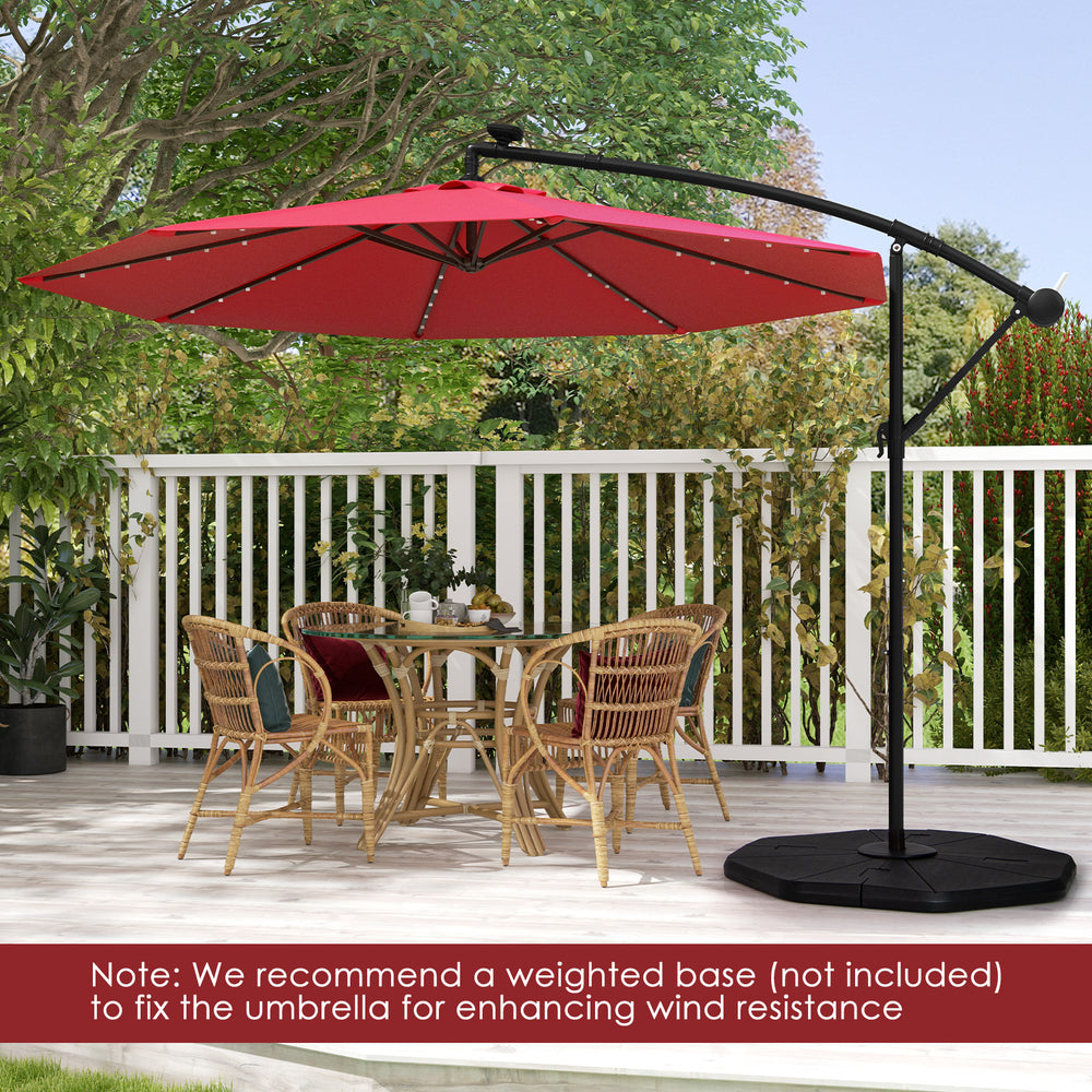 10 Feet Solar Offset Hanging Umbrella with 40 Lamp Beads and Solar Panel-Wine - Gallery View 1 of 11