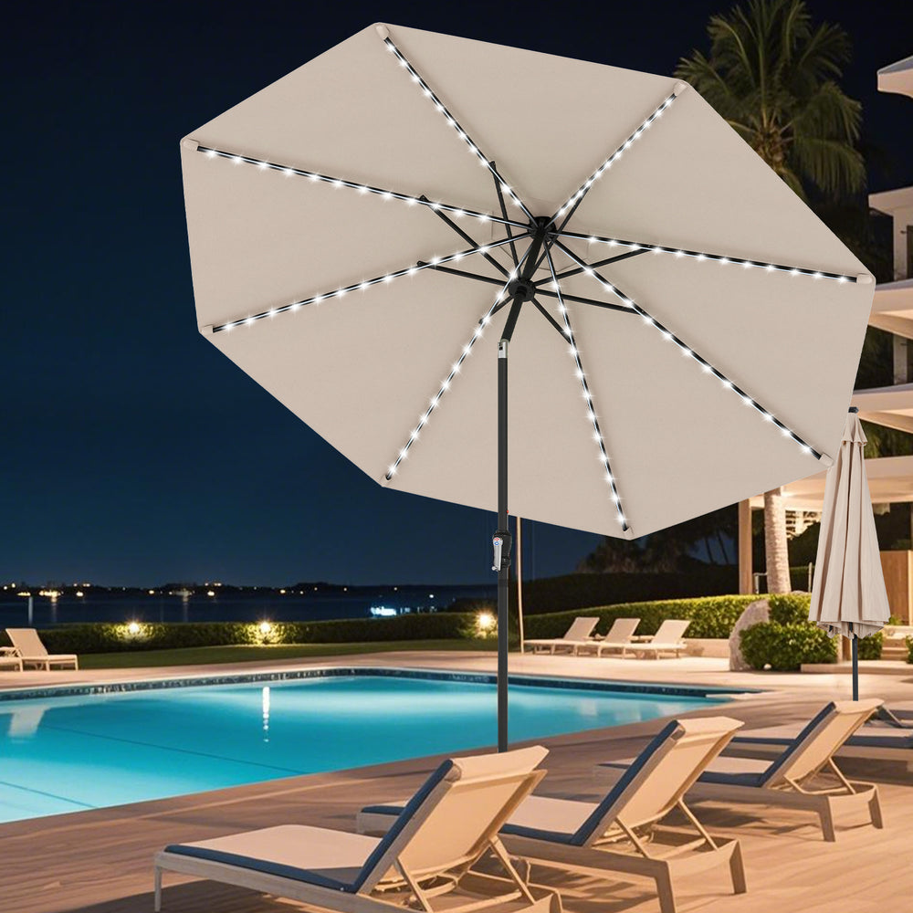 10 Feet Solar Patio Umbrella with 96 Multi-Colored Flowing LED Lights and Tilt Adjustment-Beige - Gallery View 1 of 11