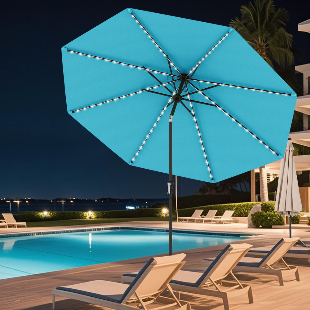 10 Feet Solar Patio Umbrella with 96 Multi-Colored Flowing LED Lights and Tilt Adjustment-Turquoise - Gallery View 1 of 11