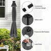 Gray 10 feet solar patio umbrella with 24 LED lights, featuring a 2-section design and safety latch for easy storage.