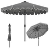 Gray 10-foot solar patio umbrella with 24 LED lights, ruffled edges, and easy tilt for customized shade.