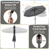 Gray 10 feet solar patio umbrella with 24 LED lights, push button tilt, and crank handle for easy operation.