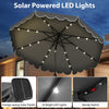 Gray 10 feet solar patio umbrella with 24 LED lights, featuring a handy switch and elegant ruffled edges for enhanced.