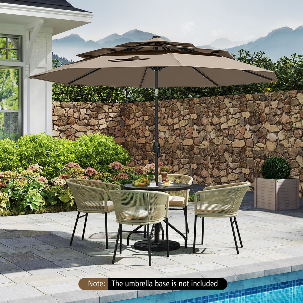 10 Feet Solar Patio Umbrella with 32 LED Lights 3-Tier Vented Top-Taupe - Gallery View 1 of 11