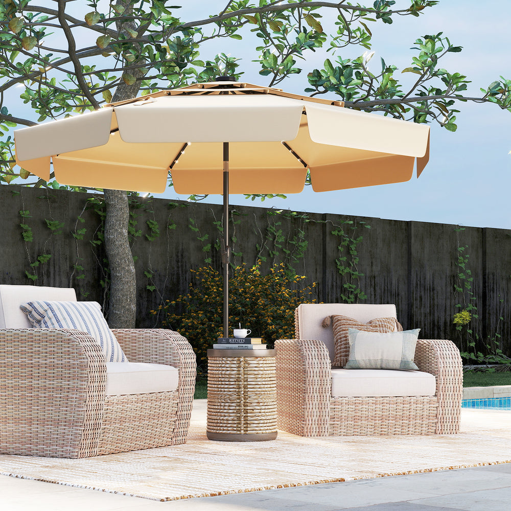 10 Feet Solar Patio Umbrella with 3-Tier Vented Top-Beige - Gallery View 1 of 10