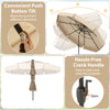 10-foot beige solar patio umbrella with a 3-tier vented top, push button tilt, and hassle-free crank handle for easy.