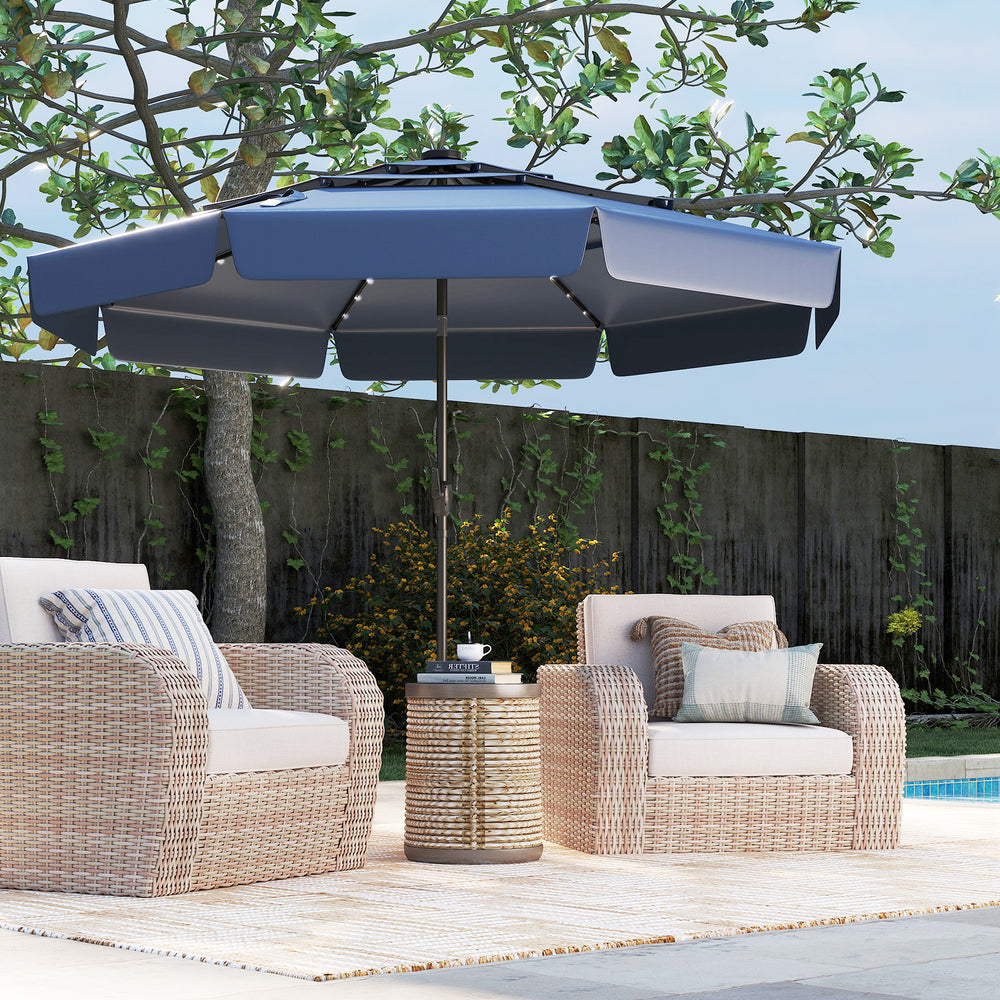 10 Feet Solar Patio Umbrella with 3-Tier Vented Top-Navy - Gallery View 1 of 10