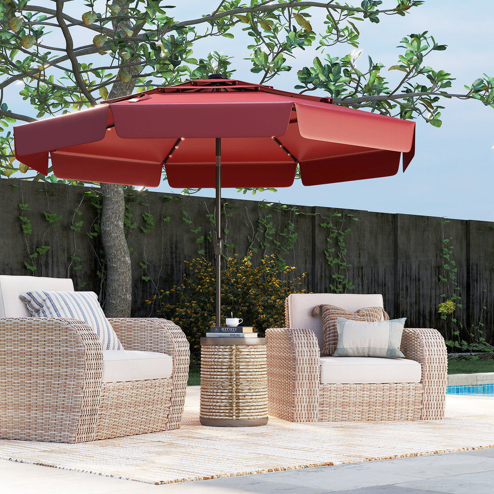10 Feet Solar Patio Umbrella with 3-Tier Vented Top-Red - Gallery View 1 of 10