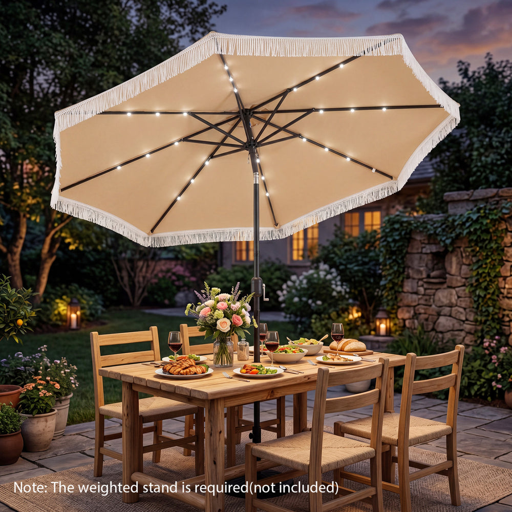 10 Feet Solar Patio Umbrella with 24 LED Lights for Yard-Beige - Gallery View 1 of 11