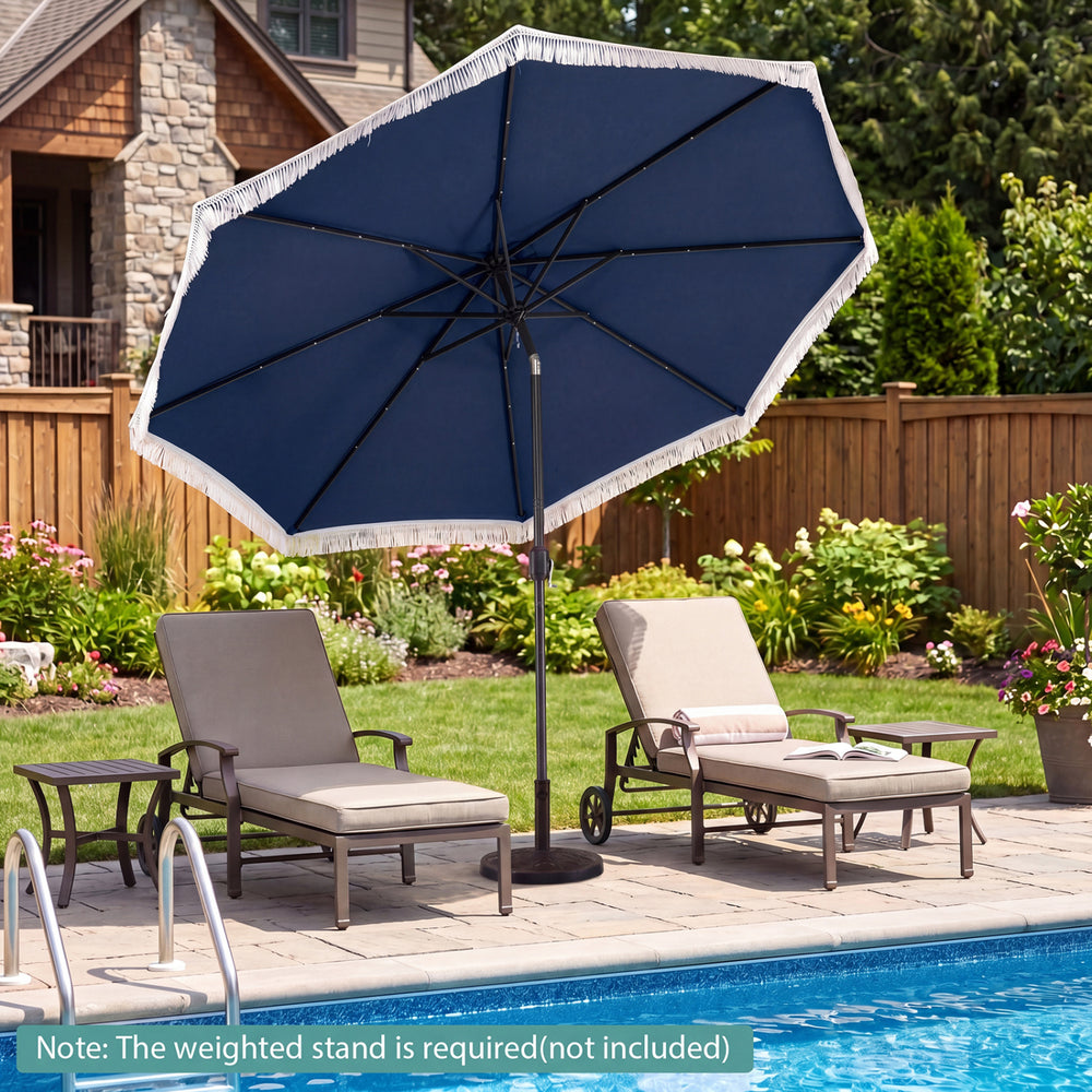 10 Feet Solar Patio Umbrella with 24 LED Lights for Yard-Navy - Gallery View 1 of 10