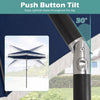 Close-up of the push button tilt mechanism on a 10 feet navy solar patio umbrella for optimal shade adjustment.