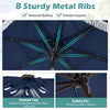 Navy 10 feet solar patio umbrella with 24 LED lights, featuring a vented top and 8 sturdy metal ribs for reliable.