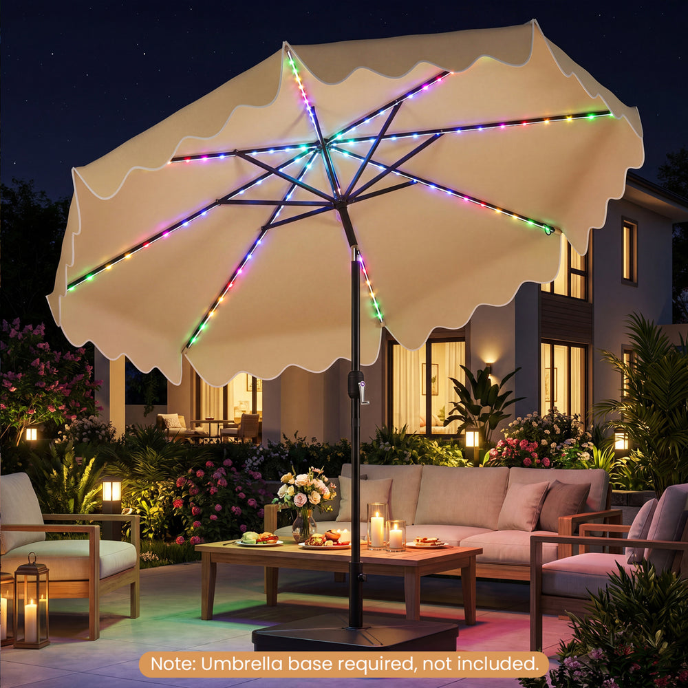 10 Feet Solar Patio Umbrella with Color-Changing LED Lights-Beige - Gallery View 1 of 10